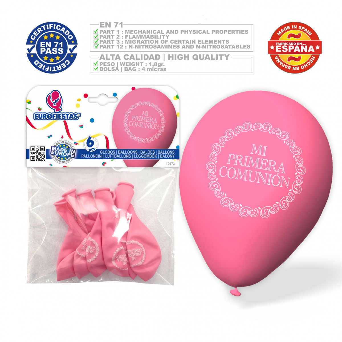 Globos 1ª comunhão clássico rosa