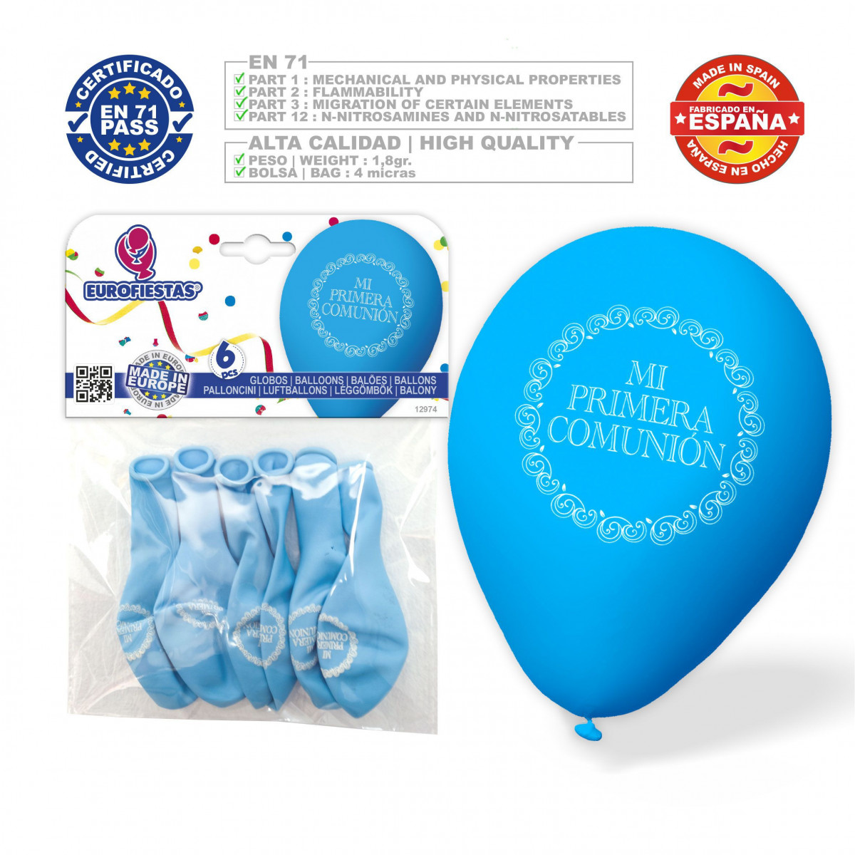 Globos 1ª comunhão clássico azul
