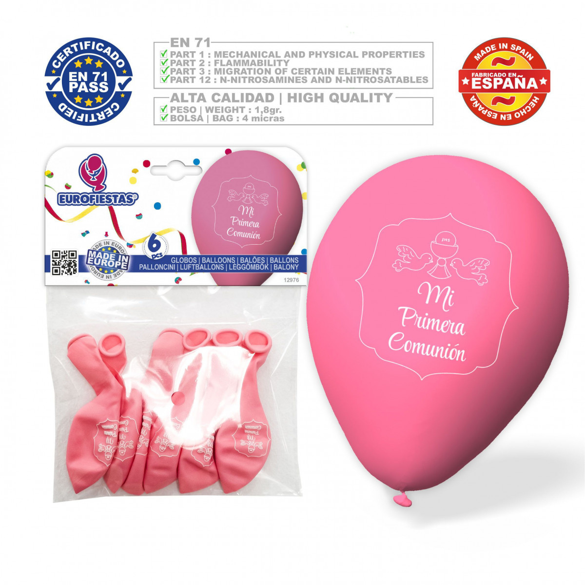 Globos 1ª comunhão pombas cálice rosa