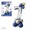 Conjunto de globo foil corona 80cm 7 prata azul