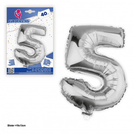 Balão Foil 5 prata ~40cm