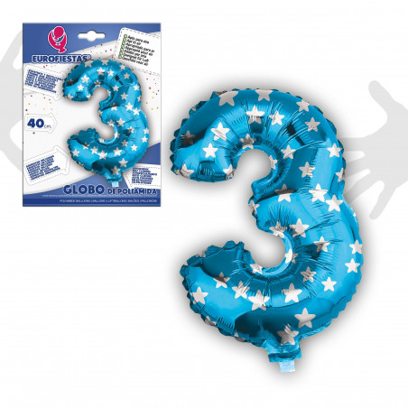 Globo foil 3 azul 40cm