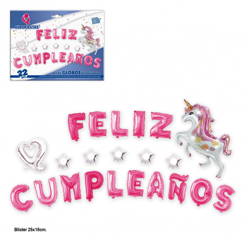 Conjunto de balões de alumínio de unicórnio de feliz aniversário