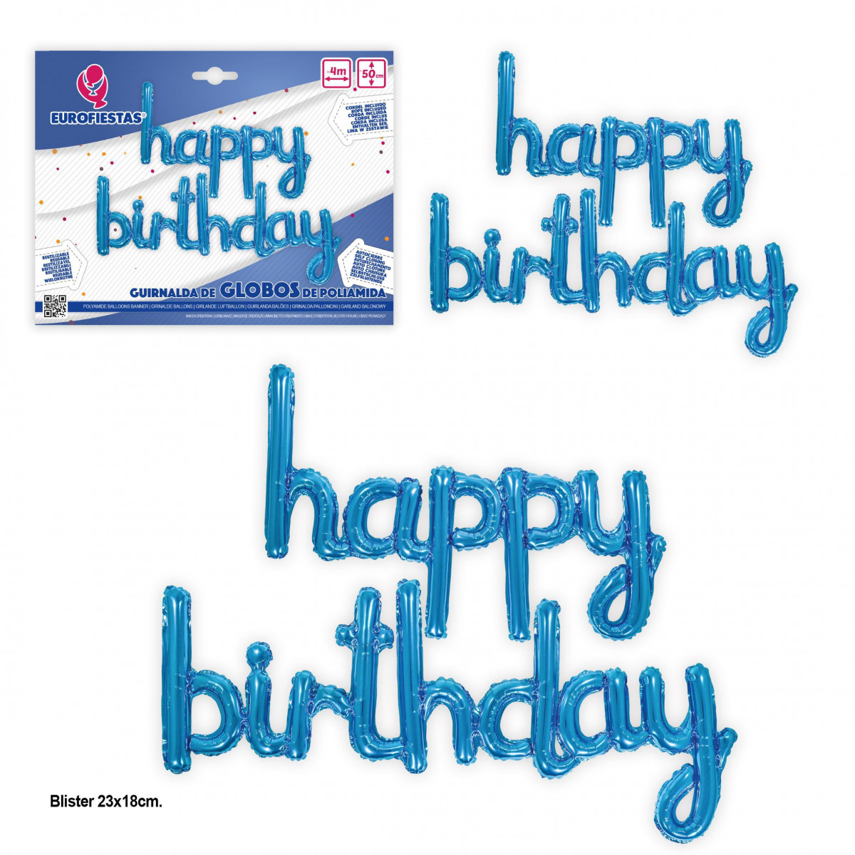 Conjunto de balões de papel alumínio azuis Happy Birthday