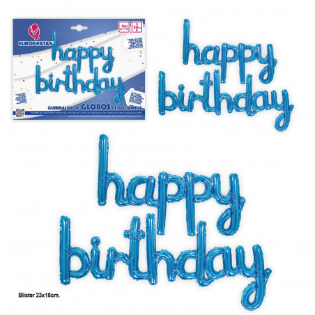 Conjunto de balões de papel alumínio azuis Happy Birthday