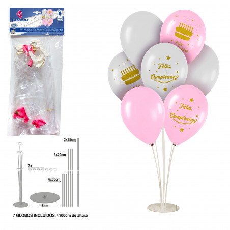 Árvore de balão bolos de feliz aniversário rosa e branco