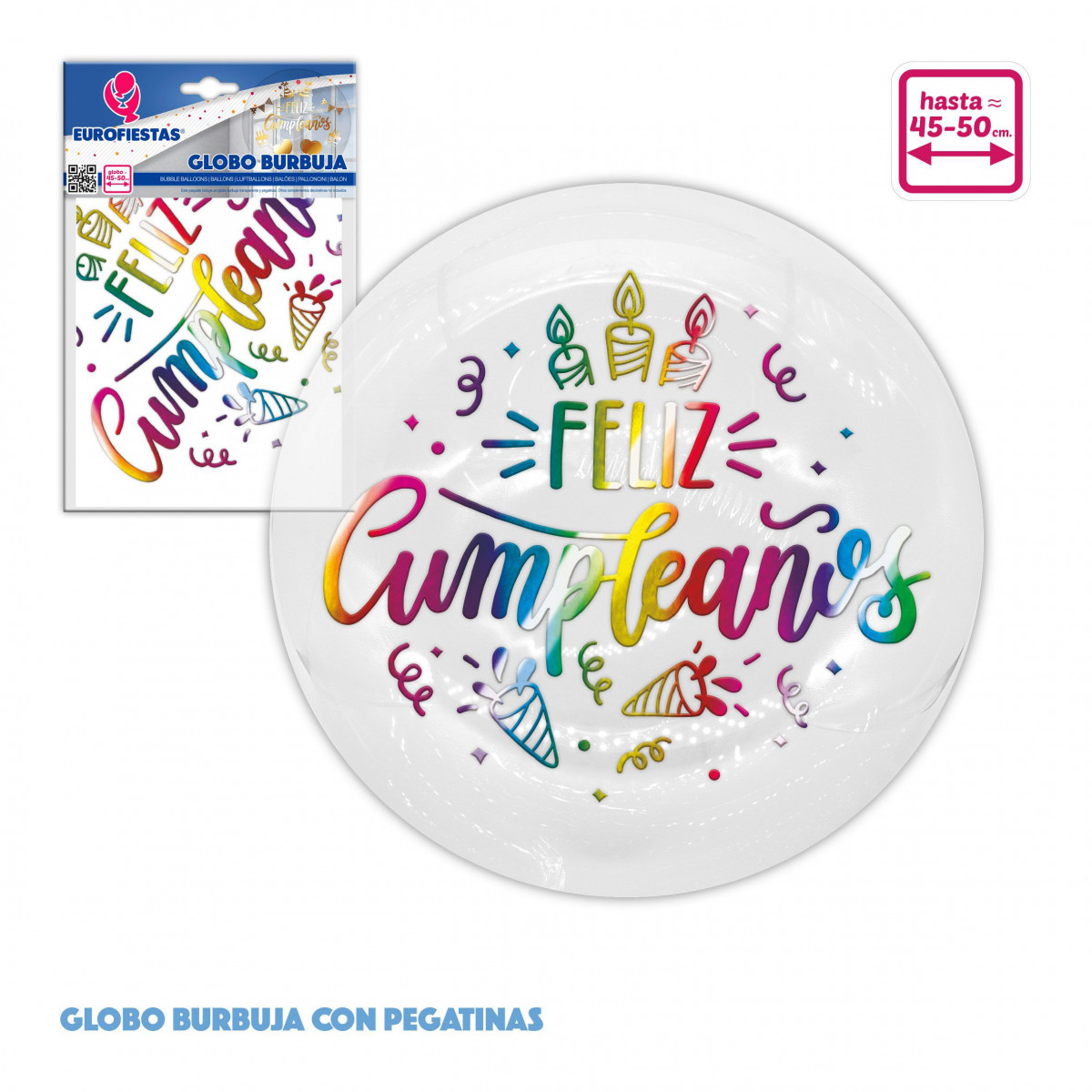 Balão bolha + adesivos de aniversário iridescentes