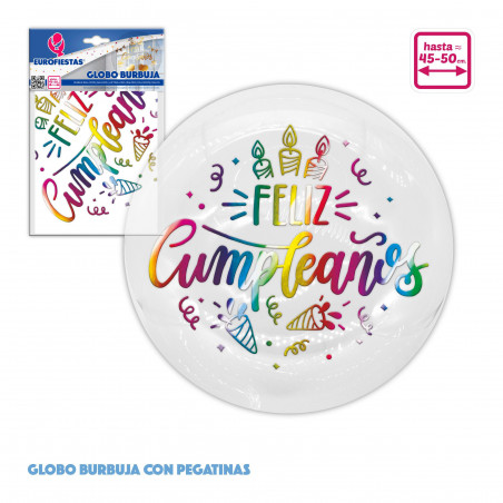 Balão bolha + adesivos de aniversário iridescentes