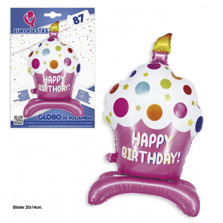 Feliz aniversário torta de cupcake balão de folha de pontos rosa