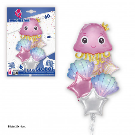 Conjunto de balões foil rosa medusa