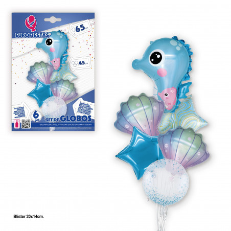 Conjunto de balão de folha de cavalo mar azul