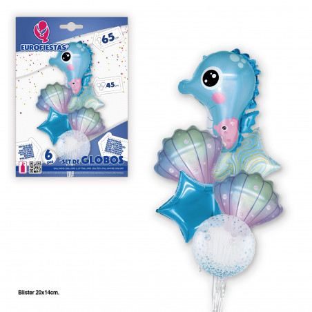 Conjunto de balões de foil cavalo-marinho azul