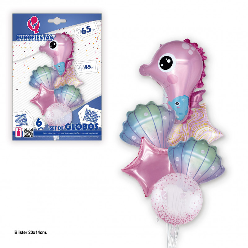 Conjunto de balões de foil cavalo-marinho rosa.