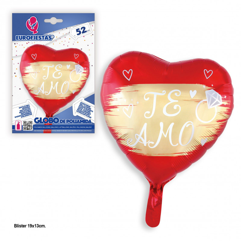 Globo foil coração vermelho e ouro te amo 52x43cm