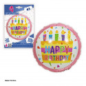 Balão foil 45cm redondo feliz aniversário bolo rosa