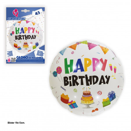 Balão foil 45cm redondo feliz aniversário doce branco