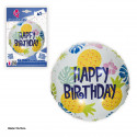 Balão foil 45cm redondo feliz aniversário abacaxi branco
