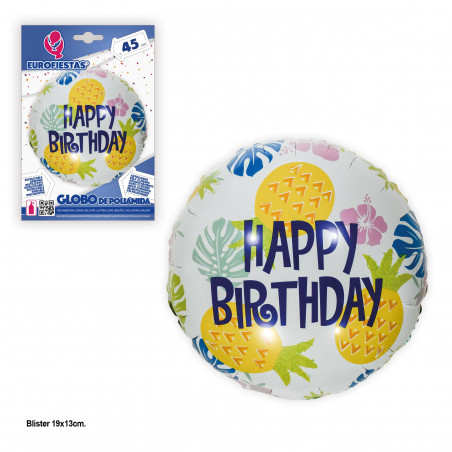 balão alumínio redondo bolinhas azuis feliz aniversário