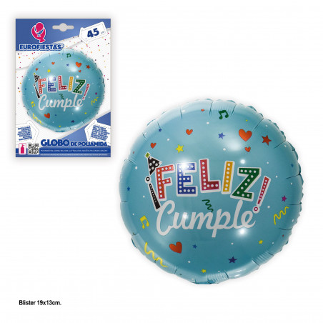 Balão foil 45cm redondo feliz aniversário turquesa