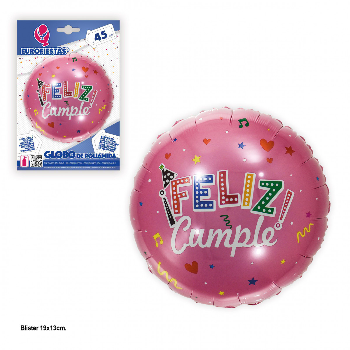 Balão foil 45cm redondo feliz aniversário fúcsia