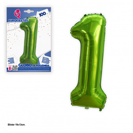 Balão Foil 1m verde nº 1