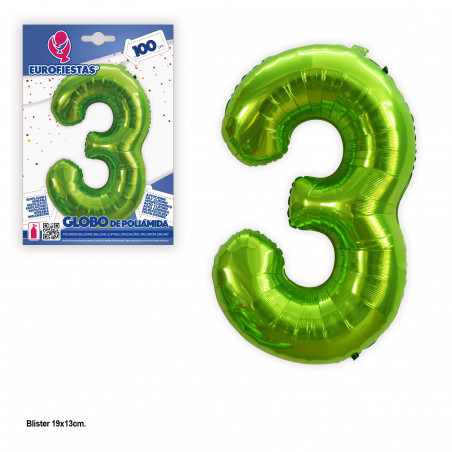 Balão Foil 1m verde nº 3