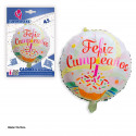 Balão redondo de folha de bolo de feliz aniversário com vela
