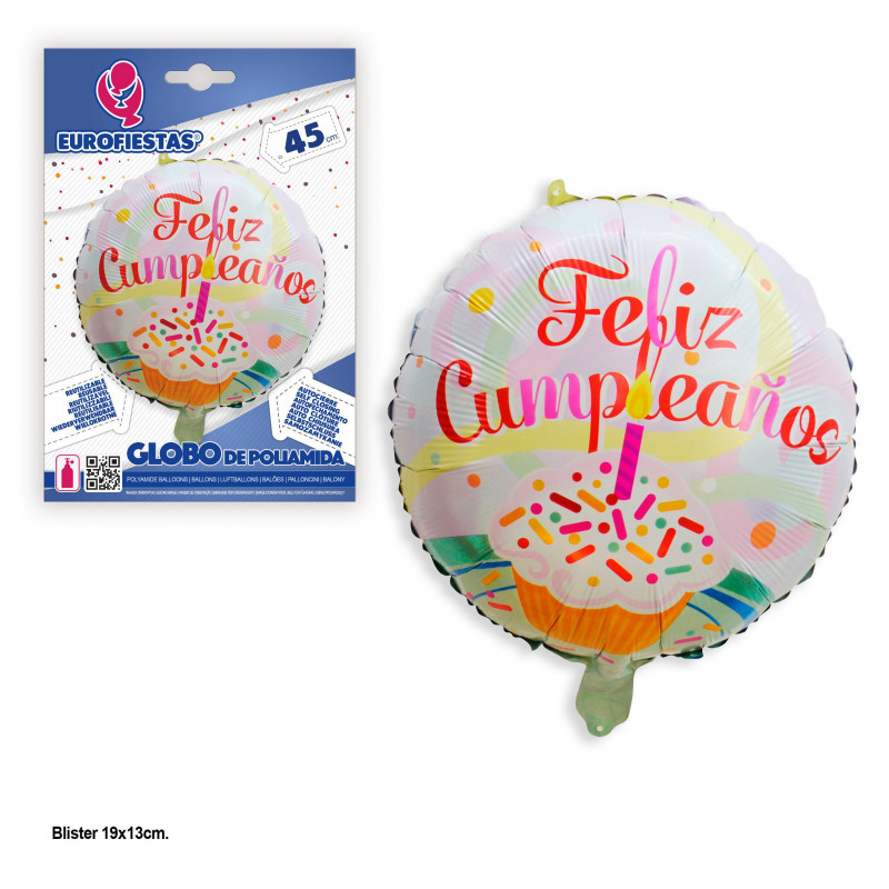 Globo de foil redondo feliz aniversário bolo