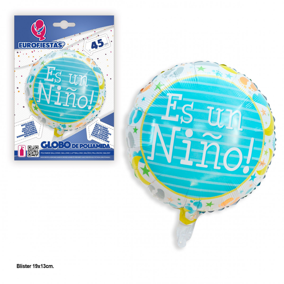 Globo redondo azul é um menino.