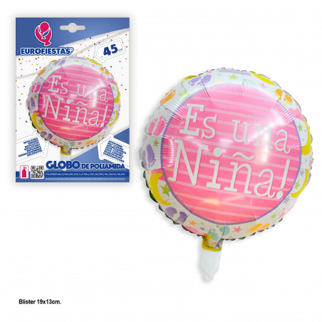 O balão redondo rosa é uma menina.