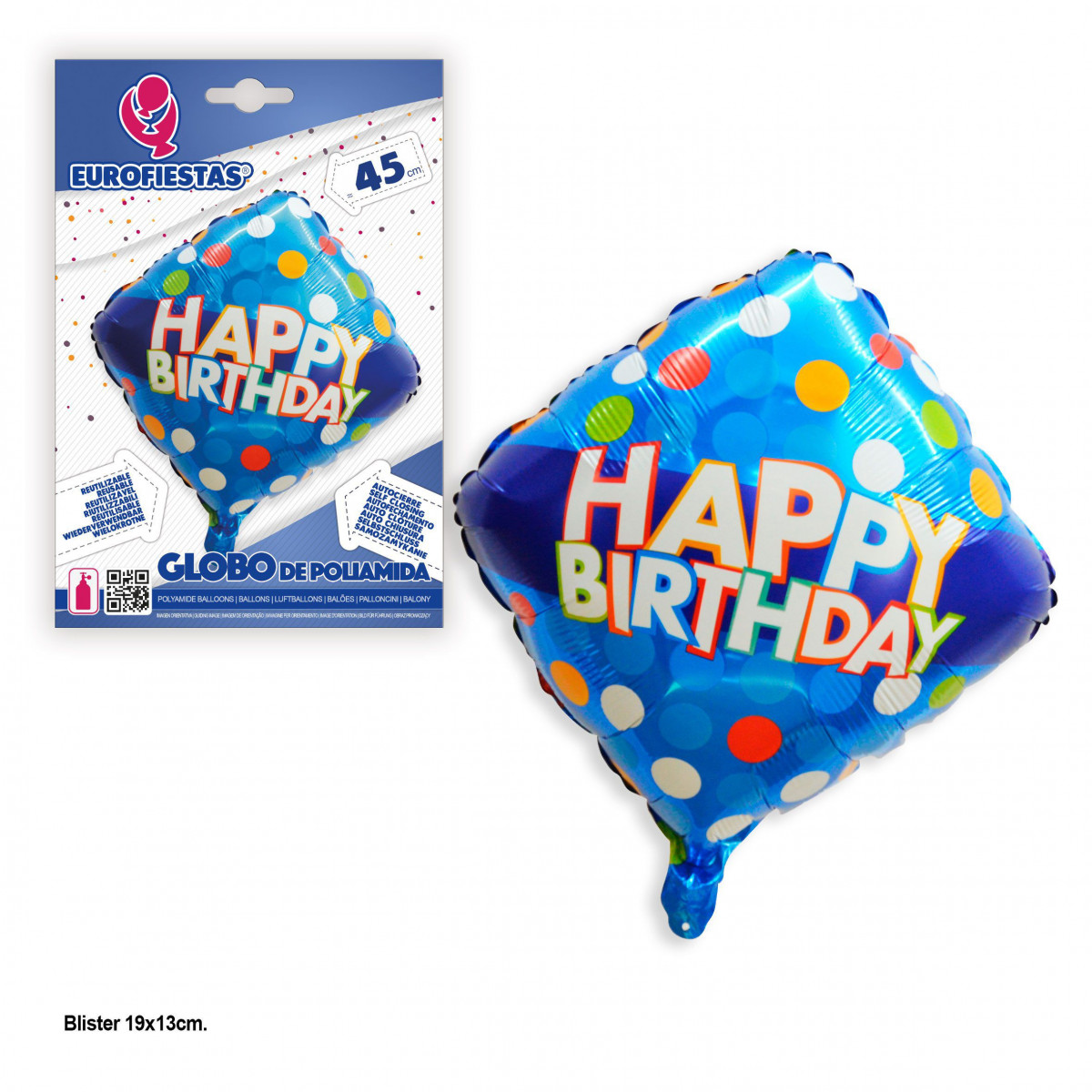 Globo foil forma losango feliz aniversário azul