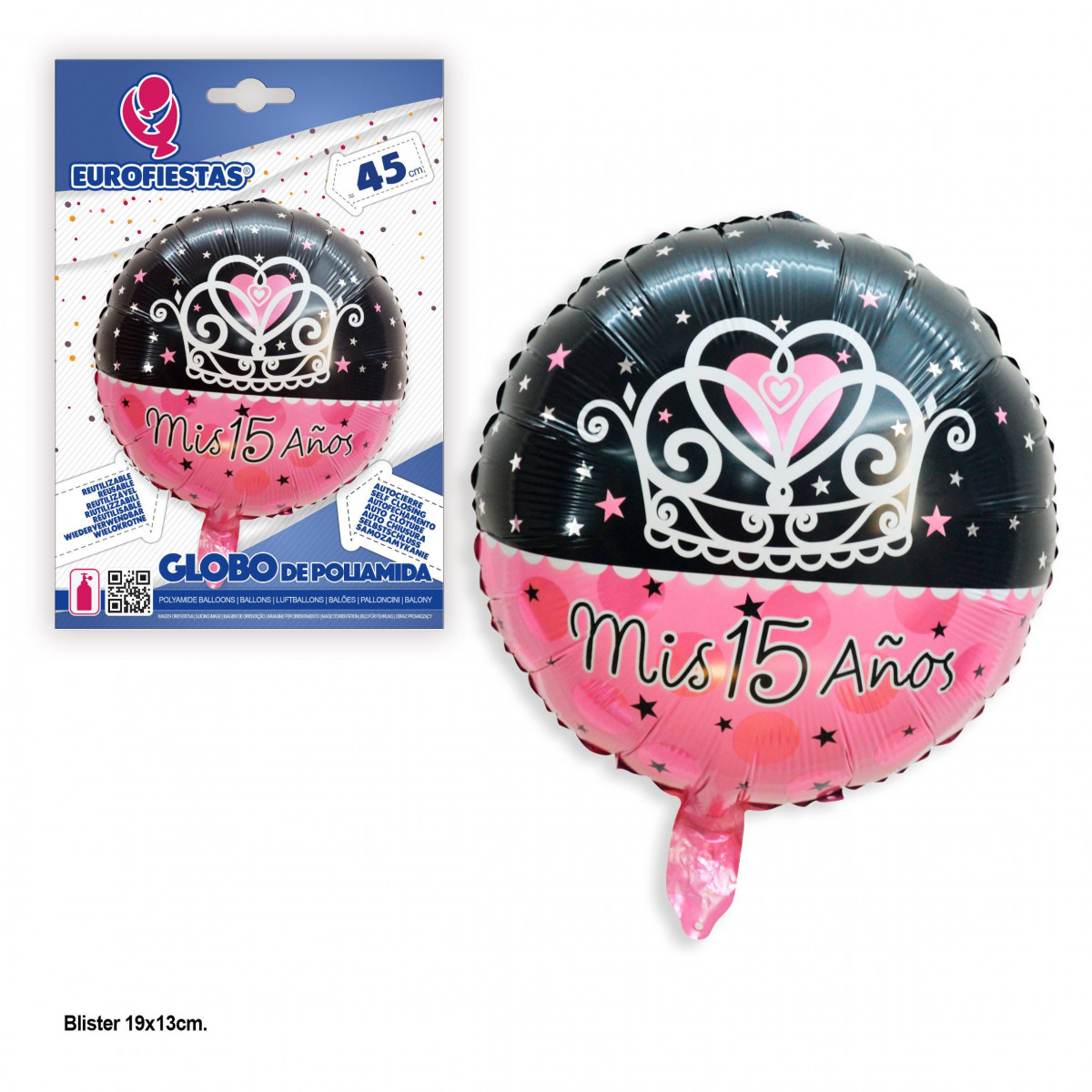 Globo foil redondo meus 15 anos rosa coroa