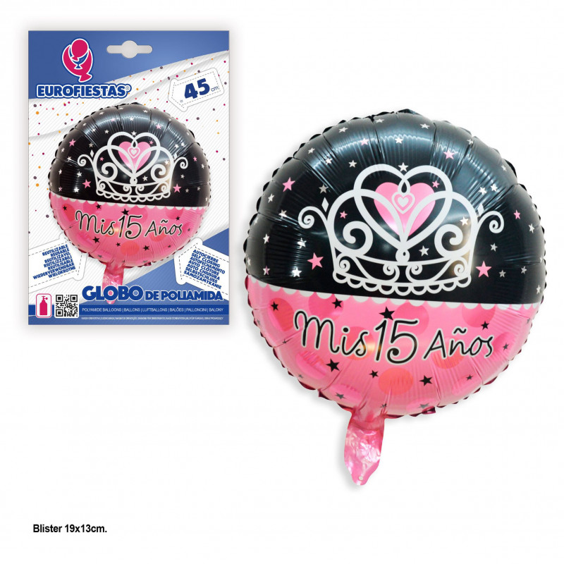 Globo foil redondo meus 15 anos rosa coroa
