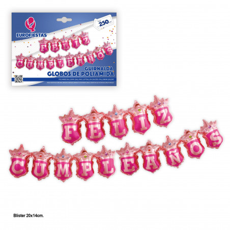 Balões de alumínio guirlanda escudo de feliz aniversário rosa