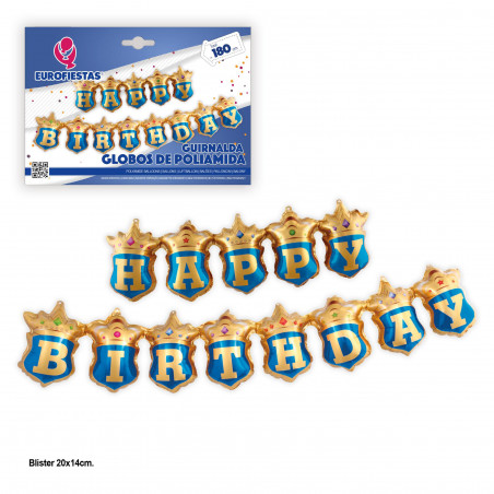 Balões de alumínio guirlanda feliz aniversário escudo azul
