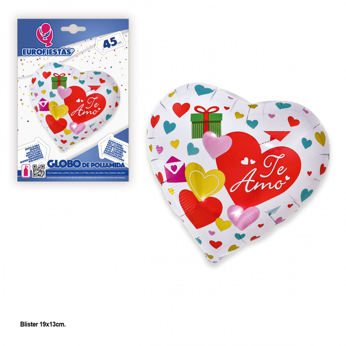 Globo foil coração te amo branco com corações