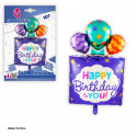 Globo foil feliz aniversário com balões azuis 107cm