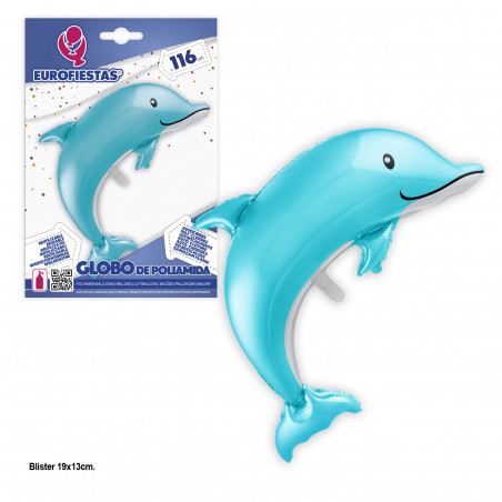 Balão foil golfinho azul claro 116cm