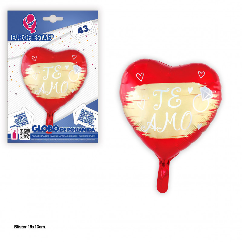 Balão foil coração com argola vermelha 43cm
