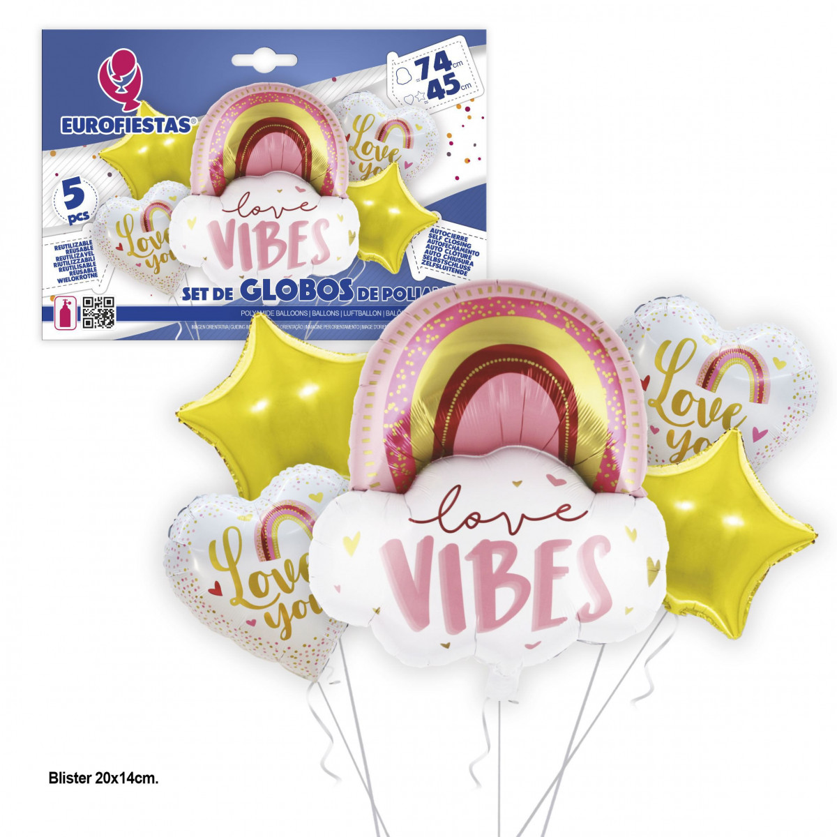 Conjunto de balões de foil arco-íris nuvem amor vibrações 74cm