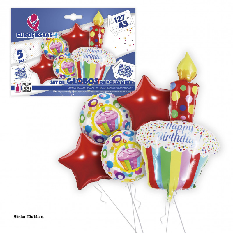 Conjunto de balões foil pastel cores Happy Birthday 127cm