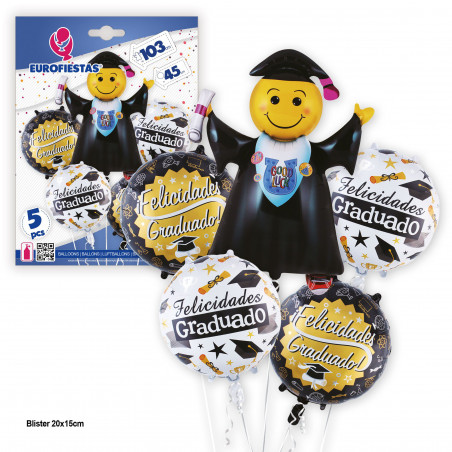Conjunto de balões de alumínio com smileys para formatura