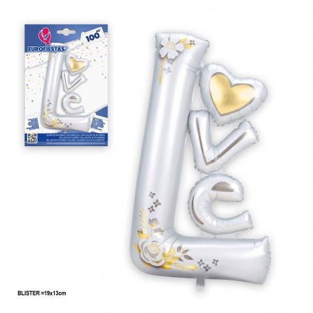 Balão foil amor letras brancas 100cm