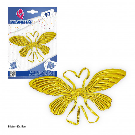 Balão foil asas de borboleta 97cm dourado