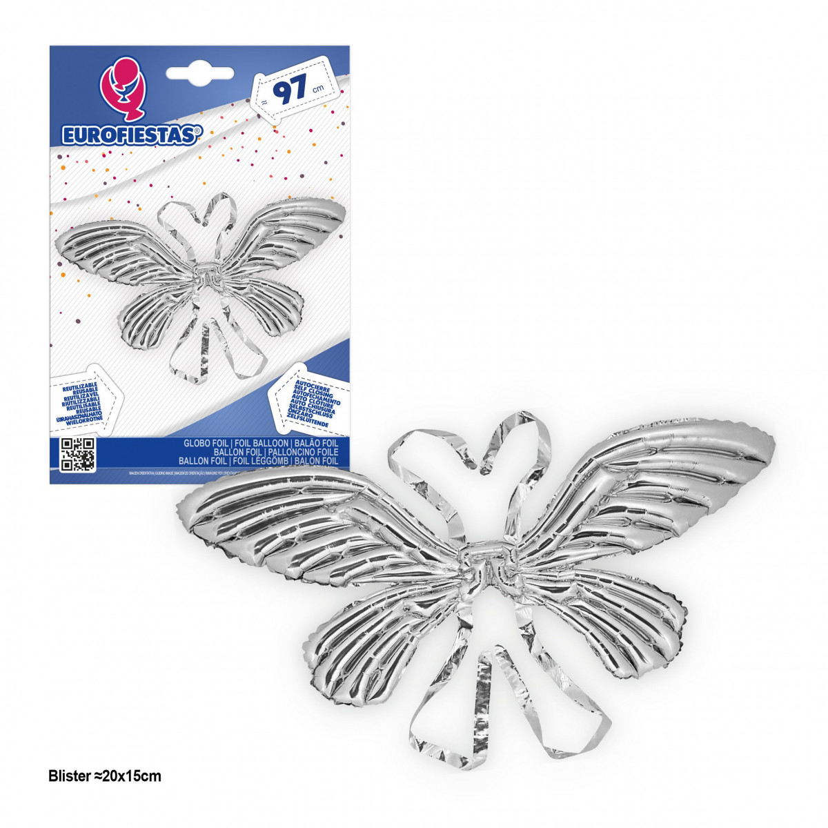 Globo foil asas de borboleta 97cm prata