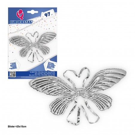 Balão foil asas de borboleta 97cm prata