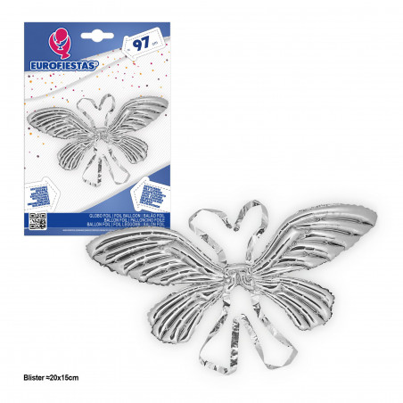 Globo foil asas de borboleta 97cm prata