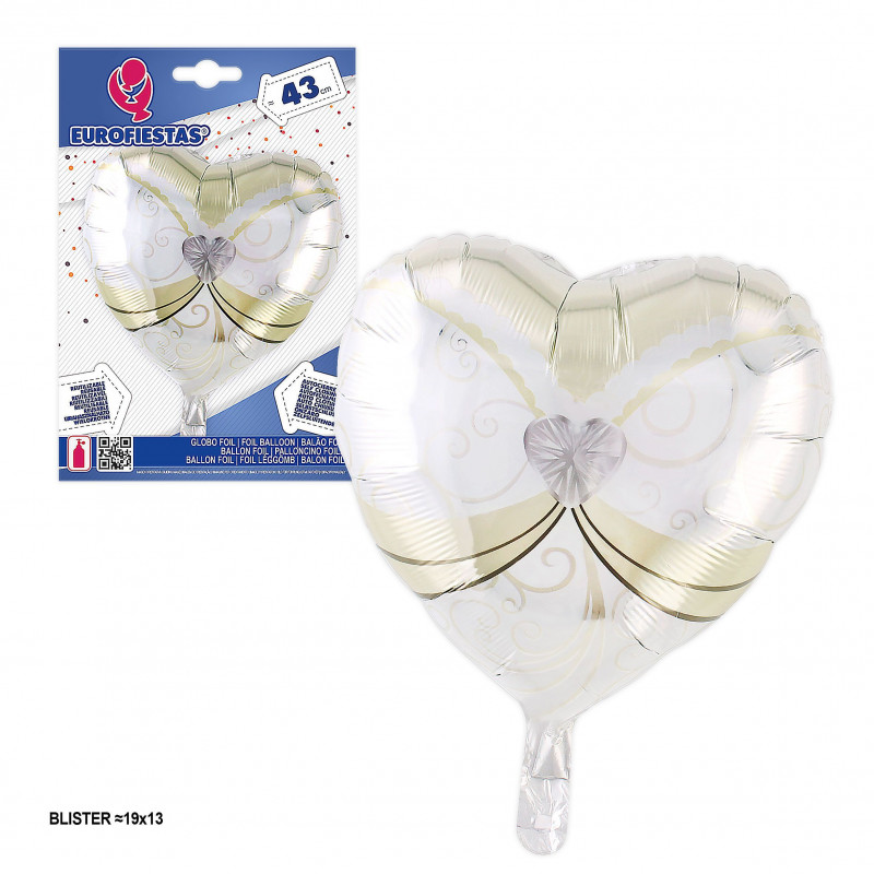Globo coração branco torso noiva 43cm