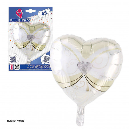 Balão coração branco torso de noiva 43cm