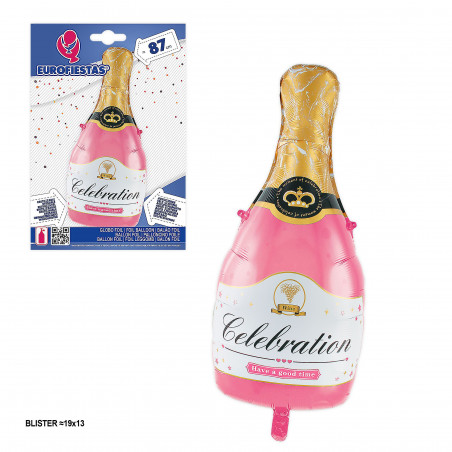 Balão coração garrafa champanhe comemoração rosa 86x44cm